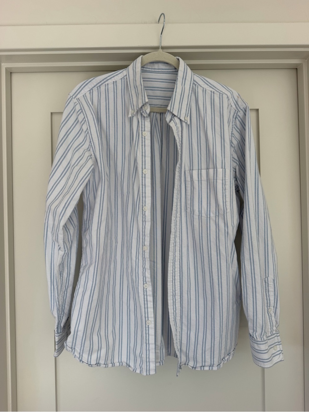 George Women's Light Blue and White Striped Button-Down Shirt